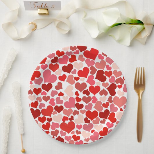 Assiettes En Carton Motif Des Coeurs, Coeurs Rouges, Amour (Mariage)