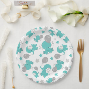 Assiettes En Carton Motif Des Eléphants Bleus, Eléphants Mignons, Étoi