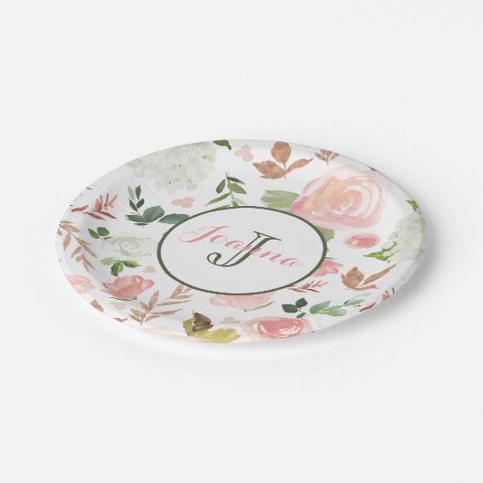 Assiettes En Carton Motif des fleurs aquarelles (Angle)