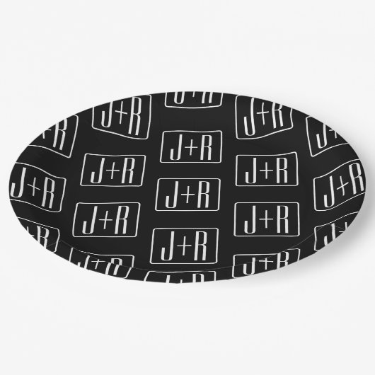 Assiettes En Carton Motif des initiales Mariages modernes | Noir & Bla (Angle)