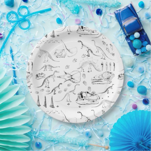 Assiettes En Carton Motif des os fossiles de dinosaures (Fête)