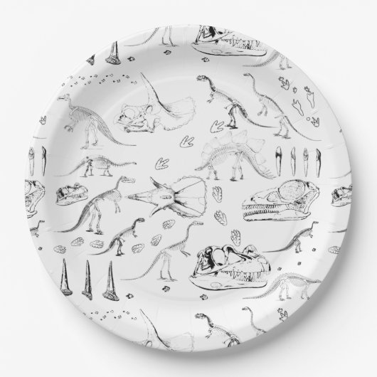 Assiettes En Carton Motif des os fossiles de dinosaures (Devant)