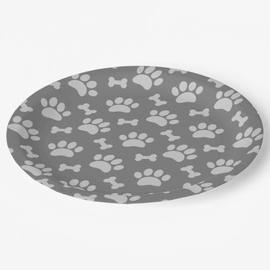 Assiettes En Carton Motif Des Pâtes Et Des Os Gris (Angle)