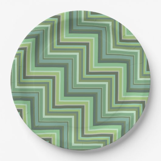 Assiettes En Carton Motif d'escalier à rayures vert olive (Devant)