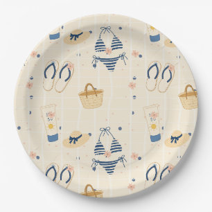 Assiettes En Carton Motif d'essentiels de plage d'été (8)
