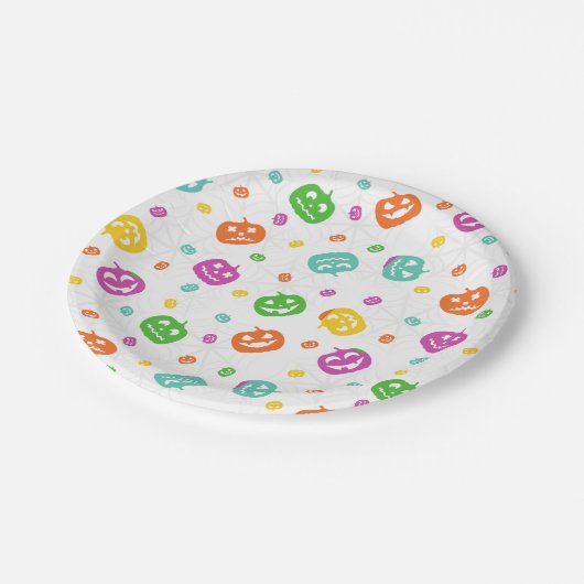 Assiettes En Carton Motif d'Halloween Citrouille multicolore (Angle)