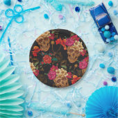 Assiettes En Carton Motif d'Halloween, crânes, rose, gothique, noir, t (Fête)