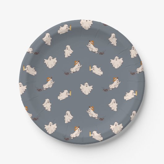 Assiettes En Carton Motif d'Halloween des fantômes (Devant)