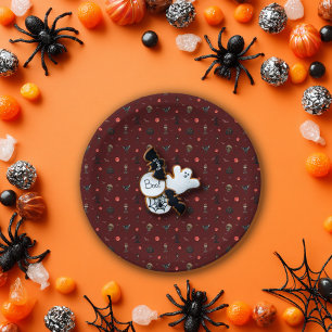 Assiettes En Carton Motif d'Halloween rouge foncé