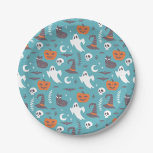 Assiettes En Carton Motif d'Halloween Turquoise amusant