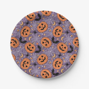 Assiettes En Carton Motif d'Halloween violet Jack-O-lanterne