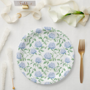 Assiettes En Carton Motif d'hortensia bleu aquarelle botanique florale