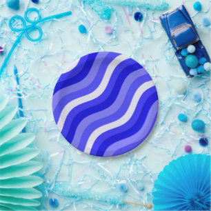 Assiettes En Carton Motif diagonal bleu brillant