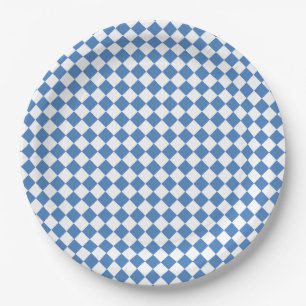 Assiettes En Carton Motif diamant à carreaux bleu blanc