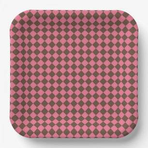 Assiettes En Carton Motif diamant à carreaux rose marron