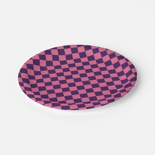 Assiettes En Carton Motif diamant de Checker rose violet (Angle)