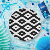 Assiettes En Carton Motif diamant noir et blanc (Fête)
