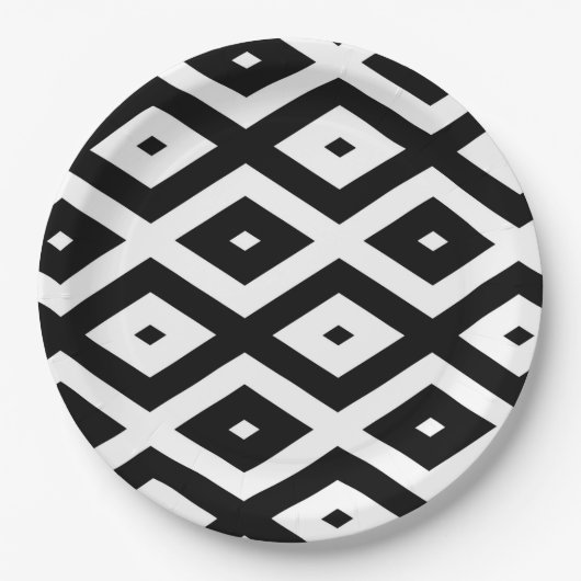 Assiettes En Carton Motif diamant noir et blanc (Devant)