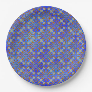 Assiettes En Carton Motif diamant orange, Bleu défilé