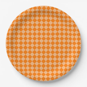 Assiettes En Carton Motif diamant Orange Checker