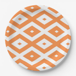 Assiettes En Carton Motif diamant orange et blanc