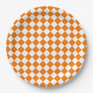 Assiettes En Carton Motif diamant Orange White Checker