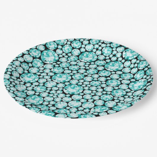 Assiettes En Carton Motif diamant turquoise (Angle)
