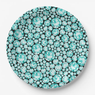 Assiettes En Carton Motif diamant turquoise