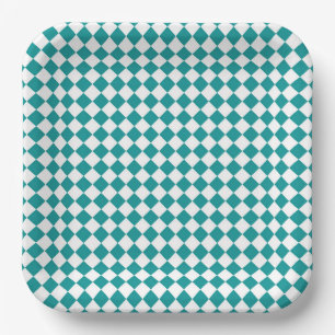 Assiettes En Carton Motif diamant turquoise blanc Checker