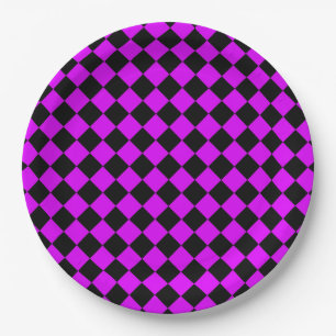 Assiettes En Carton Motif Diamond de damier noir violet