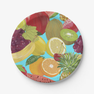 Assiettes En Carton Motif d'illustration de fruits tropicaux mélangés