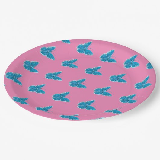Assiettes En Carton Motif d'illustration de papillons bleus (Angle)