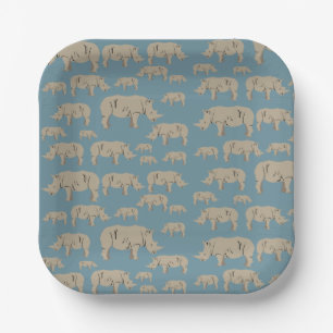 Assiettes En Carton Motif d'illustration Rhinoceros Rhino
