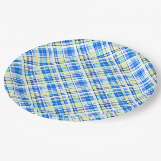 Assiettes En Carton Motif d'impression à damiers jaune et bleu clair (Angle)