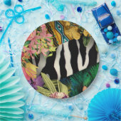 Assiettes En Carton Motif d'impression couleur rose floral zèbre indie (Fête)