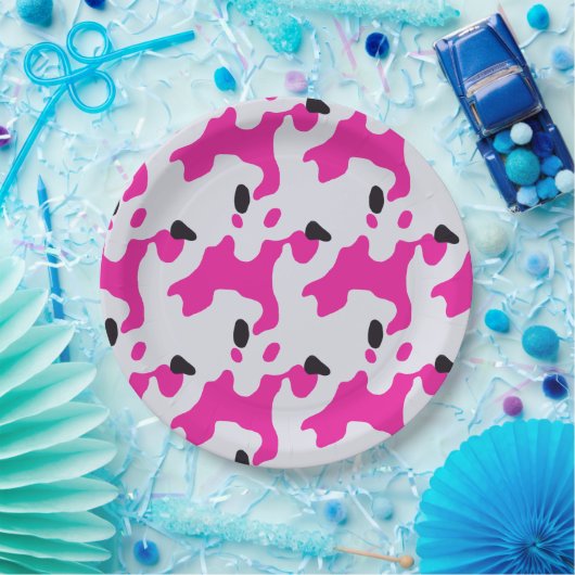 Assiettes En Carton Motif d'impression de vache rose et noire (Fête)