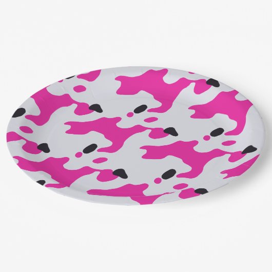 Assiettes En Carton Motif d'impression de vache rose et noire (Angle)