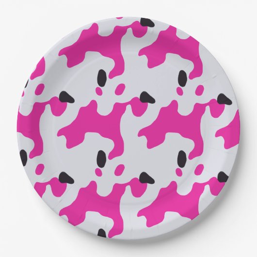 Assiettes En Carton Motif d'impression de vache rose et noire (Devant)