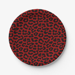 Assiettes En Carton Motif d'impression des points de léopard rouge no