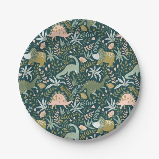 Assiettes En Carton Motif Dinosaur Vert (Devant)