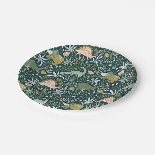 Assiettes En Carton Motif Dinosaur Vert (Angle)