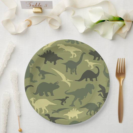 Assiettes En Carton Motif Dinosaure, Silhouette Dinosaure, Dino Vert (Mariage)
