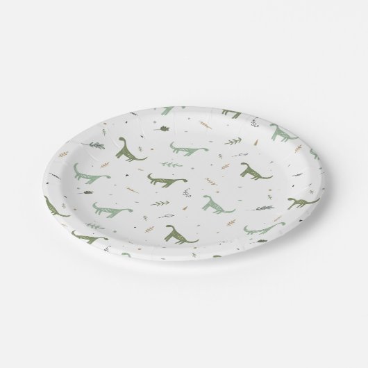 Assiettes En Carton Motif Dinosaure Vert (Angle)