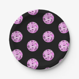 Assiettes En Carton Motif Disco Ball Rose moderne violet noir