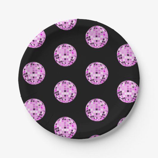 Assiettes En Carton Motif Disco Ball Rose moderne violet noir (Devant)