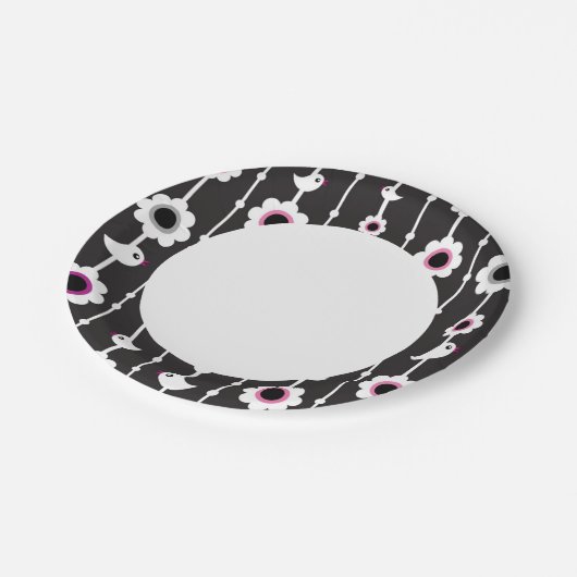 Assiettes En Carton motif d'oiseaux et de fleurs (Angle)