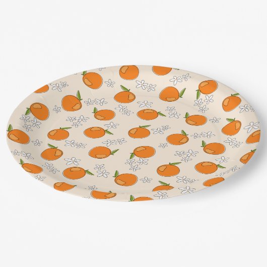 Assiettes En Carton Motif d'oranges et de fleurs (Angle)