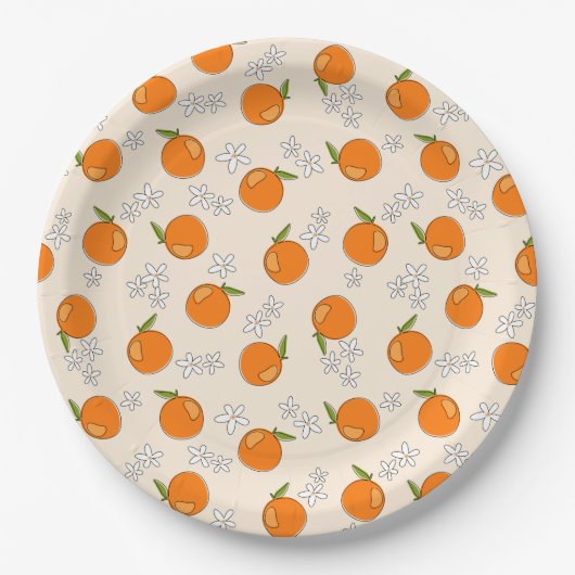 Assiettes En Carton Motif d'oranges et de fleurs (Devant)