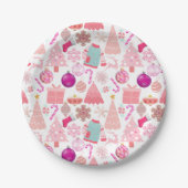 Assiettes En Carton Motif d'ornement de Noël rose (Devant)
