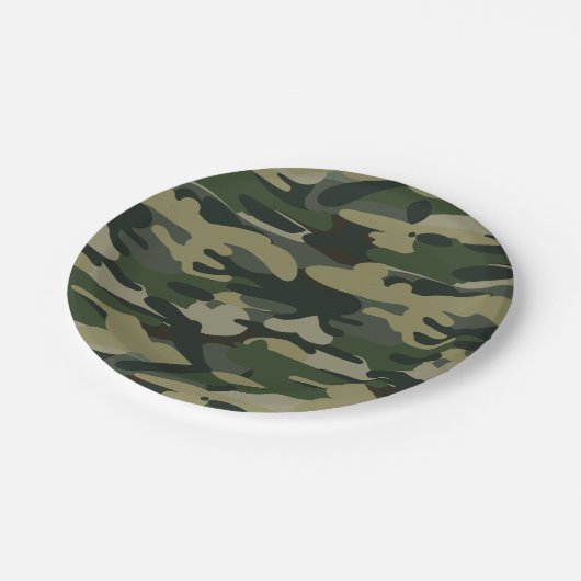 Assiettes En Carton Motif du camouflage militaire vert (Angle)